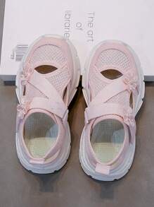 Girls' Hook And Loop Mesh Sports Sandals Summer New Cute Flower Open Toe Casual Shoes, Medium-Large Child Sizes