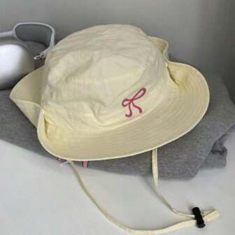 1 stuk polyester effen kleur schattige strik decoratie geborduurd zonnebrandcrème winddichte emmerhoed voor lente en zomer