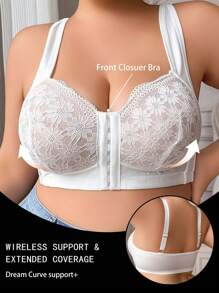 Frontfessverschluss Spitzenbesatz Große Größen Damen Lingerie BH, weicher & bequemer drahtloser Lingerie BH