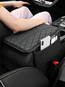 1pc Car Center Console Armrest Box Pad, Universal Cushion Cover Protector With Embroidery, Interior Decoration Accessories - one-size - View 1
