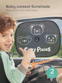 2 件装卡通图案婴儿汽车侧窗遮阳帘，带吸盘，可折叠耐用 80 克网状面料，有效阻挡 92% 的 UVA 和 UVB 射线，四季通用。 - 黑色 - 查看 13