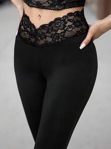 Carolina Barros Y2K Super Low-Rise Sexy Flare Pants With Contrast Waist - Black - View 5