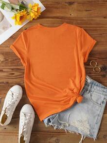 PLAYERA BLUSA DE CUELLO REDONDO PARA DAMA CON ESTAMPDO DE LINEA CORAZON PERFECTA PARA CASUAL GYM - Naranja - Ver 2