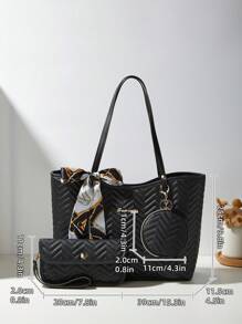 Set de 3 piezas para mujer que incluye: pañuelo, bolso de mano, bolso de hombro y cartera con diseño acolchado