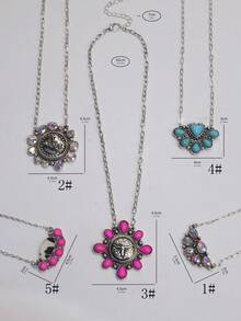 1 Peça Colar Vintage Chic com Pingente de Gema de Laser Turquesa para Mulheres - colar - Visão 2