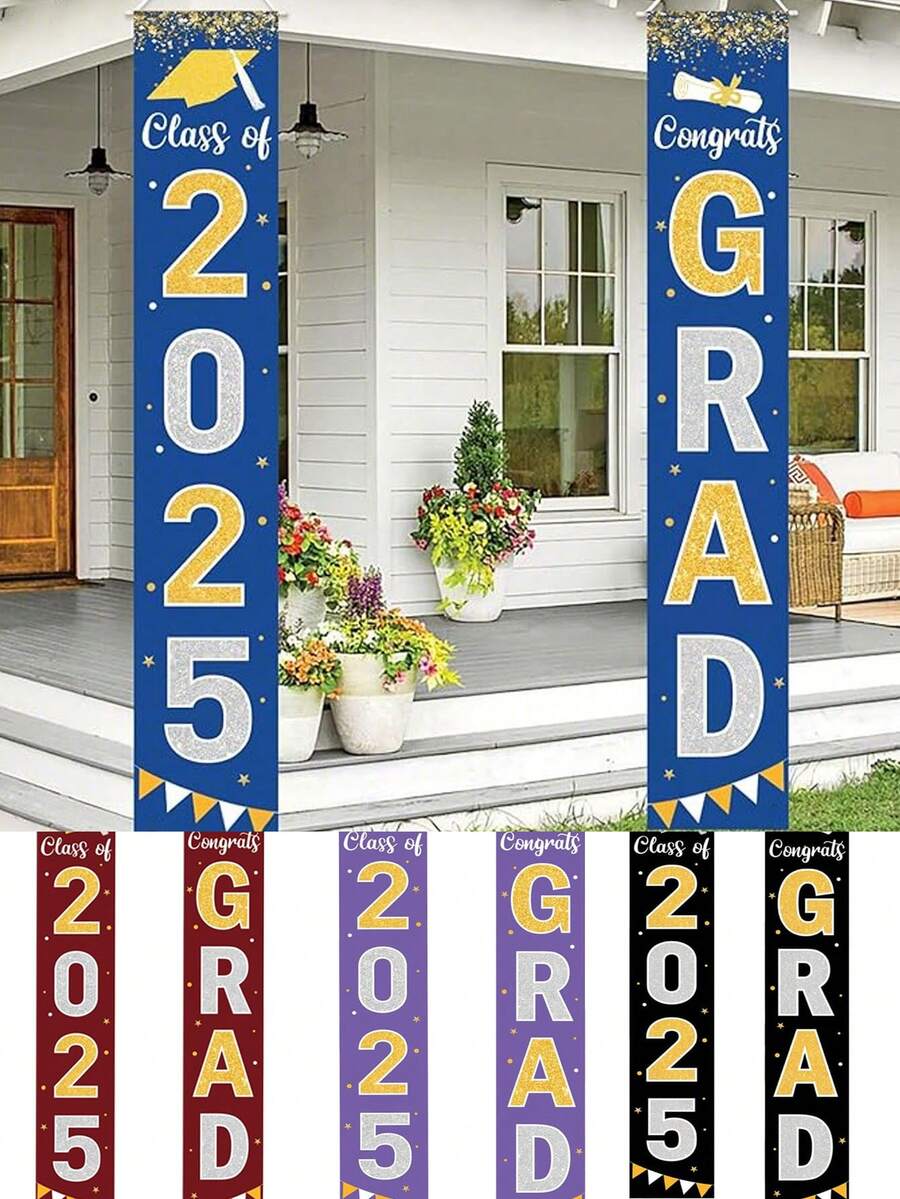 2 Pcs - Class Of 2025 Graduation Decorations - Graduation Decorations, Graduation Porch Signs, Graduation Banners, Large Graduation Party Supplies For Class Of 2025 - Graduation Season Supplies - Graduation Season Couplets - Indoor And Outdoor Decorations (Purple) - Purple - View 1
