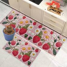 1pc, Home Decor, Fluffy Strawberry Abstract Pattern Printed, Anti-Slip Diatomite Kitchen Mat, Rug, Floor Mat, 3D Printed Rectangle, Suitable For Living Room, Bedroom, Hallway, Bathroom, Laundry Room - Polyester Carpet, Indoor/Outdoor Decoration