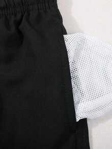 Boy Solid Color Drawstring Waist Swim Trunks