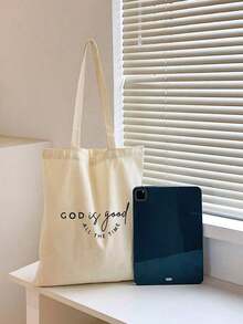 Bolso Tote Cristiano, Bolso Tote con Estampado de Versículo Bíblico Vintage, Regalo Cristiano, Bolso de Hombro de Moda de Gran Capacidad, Adecuado para Picnic al Aire Libre, Reuniones, Viajes, Compras. - Beis - Ver 3