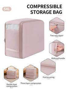 1pc Large Capacity Expandable Compression Storage Bag, Polyester Foldable Comforter Storage Bag With Zipper, Portable Collapsible Clothes Storage Box For Bedding, Blankets And Garments, Space-Saving Travel Packing Cube - Multicolor - View 4