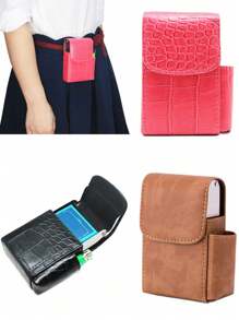 1pc PU Leather Cigarette Case With Lighter Holder Tobacco Pouch Best Gift For Men Women Exquisite And Convenient For Carrying Fashion Items Out, Smoking Accessories, Cigarette Storage, Sigaretten Doos