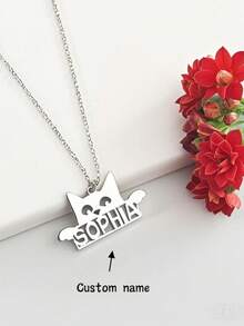 1pc Custom Pet Name Necklace, Custom Cat Name Necklace, Personalized Stainless Steel Cute Necklace, Suitable For Sisters, Mothers, Girlfriends As Gifts, Birthday Gifts, Thanksgiving Gifts, Christmas Gifts. - Steel - View 3