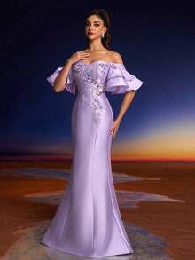 Anymoon Elegant High Waist Lace Sequins Fish Tail Dress Formal Evening Dress Suitable For Music Festivals, Graduations, Homecomings, Parties, Cocktail Parties And Wedding Event,Party Dress,Gown,Wedding Guest