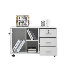 CLIPOP Rolling Filing Cabinet Lockable 3 Drawer Desk Side Cabinet With 5 Rolling Wheels, 1 Closed And 2 Open Storage,Anti-Toppling Mobile File Cabinet For Home Or Office Use - White - View 3