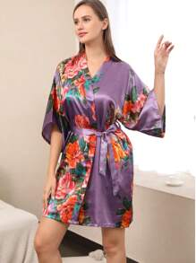 1 pieza Bata de satén estilo floral para boda, fiesta de novia, dama de honor, bata kimono para mujer, despedida de soltera, Día de la Madre, regalo de regreso a la escuela