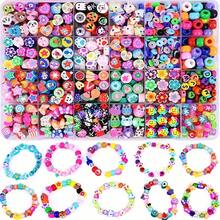 Approx. 1000pcs Random Mixed Polymer Clay Beads Bracelet Making Kit, Includes Beading String, Scissors, Lobster Clasp, Jump Rings, Suitable For DIY, Necklace, Earrings, Phone Charm, Crafts, Gifts (Random Colors/Styles)