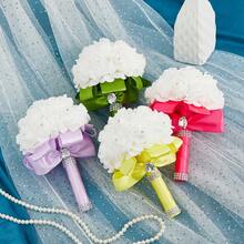 Artificial Wedding Bride Bouquet Handheld Bridesmaid Flower With Ribbon - Yellow - View 5