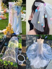1 buah Kain Jala Hijau untuk DIY, Kain Voile untuk Gaun Pengantin, Bahan Jahit Buatan Tangan untuk Dekorasi Pernikahan, Pesta, Ulang Tahun, Dekorasi Rumah, dan Aktivitas Luar Ruangan - Hijau - View 5
