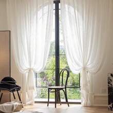 2 Pcs Set, European Minimalist Style Pure White Base Firework Blooming Embroidered Sheer Curtain, Soft Light Filtering, Semi-See-Through, Rod Pocket Installation, Suitable For Living Room, Bedroom, Study, Dining Room, Balcony, Office, Bay Window, Attic And Other Home Decor