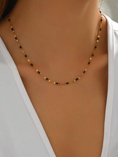 LIEBEIRIS 1pc 18K Gold Plated Minimalist White Drip Oil Stainless Steel Necklace, Suitable For Ladies Everyday Wear And Gift-Giving