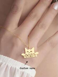 1pc Custom Pet Name Necklace, Custom Cat Name Necklace, Personalized Stainless Steel Cute Necklace, Suitable For Sisters, Mothers, Girlfriends As Gifts, Birthday Gifts, Thanksgiving Gifts, Christmas Gifts. - Steel - View 4