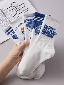 4/8 双男士蓝白中筒袜，时尚情侣篮球袜，情人节礼物袜，适合所有季节的中筒袜，秋季