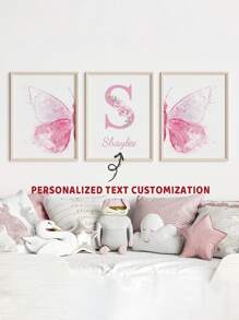 3pcs Custom Name Art Poster Personalized Butterfly Canvas Hanging Pictures Aesthetic Wall Art Dopamine Fashion Poster Nursery Kids Room Wall Decoration Girls Bedroom Decor Birthday Gift No Frame, Valentine Day, Valentine Day Decor Gifts Graduation, Multi-Functional, Durable, Quick Dry, Waterproof, Anti-Mold, Reusable, Ornamental School, Office, Tea Room, Home, Garden, Graphic Print