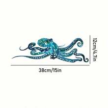 [Vibrant Blue Octopus Decor] Iron Vibrant Blue Octopus Metal Wall Art - Tropical Ocean & Beach-Themed Decor For Indoor & Outdoor Spaces Room Decor Bedroom Decor Home Decor Wall Decor Kitchen Decor