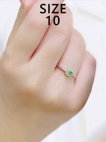 1pc S925 Sterling Silver Square Green Zirconia Elegant Retro Ring, Versatile For Women's Daily Wear, Holiday & Party Gift Jewelry