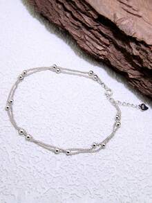 1 Pc Double Layered Chain 925 Sterling Silver Double Heart Anklet For Girls Women Birthday Gifts Summer Beach Ankle Bracelet Dainty Jewellery - Double Chain Silver Anklet - View 4