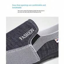 1pc Men's Summer Lightweight Canvas Shoes, Slip-On Casual Loafers Korean Style - Black - View 3