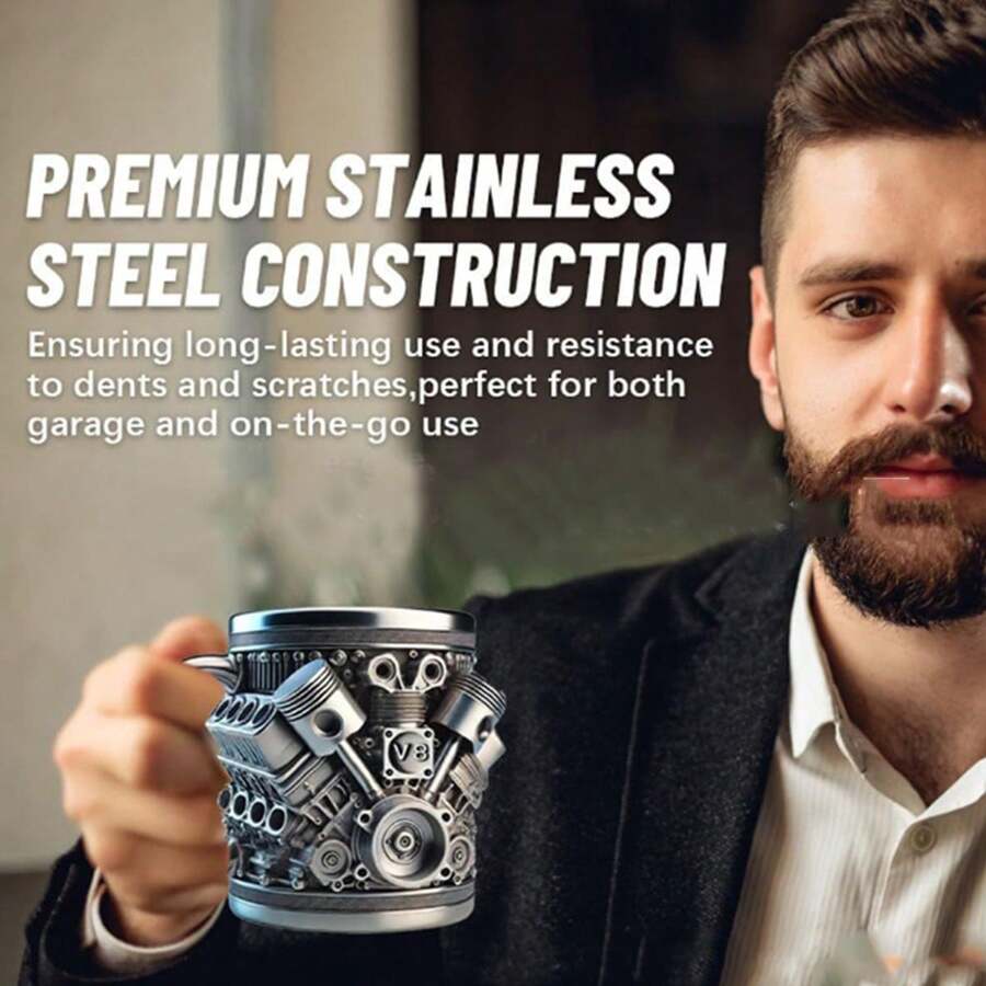 1pc V Engines Stainless Steel Cup, Resin Engine Design Mug