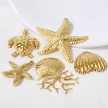 5 Stücke Edelstahl Ozean Themen Anhänger Sortiment - Seestern, Muschel, Schildkröte, Hai, Fisch, Delfin, Seepferdchen. Geeignet für Armband, Halskette, Knöchel, Ohrring Schmuck DIY, Vintage, Strand, Party Elemente, 18 Karat vergoldet