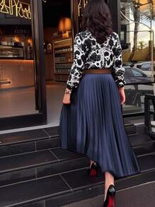 Falda plisada elegante de unicolor para mujer - Falda de tafetán ligera y cómoda