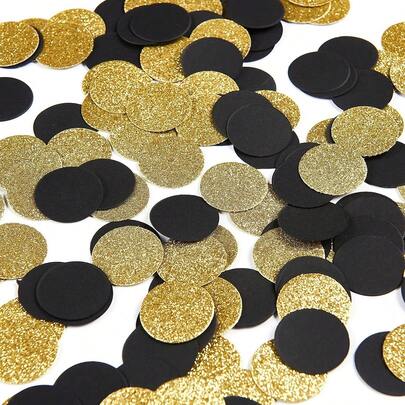 100pcs Confetti - Black, Gold, Rose Gold Glitter Round Discs, Decoration For Birthday, Wedding, Party, Table Scatters