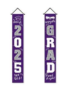 Pack Of 2 - Class Of 2025 Graduation Decorations Class Of 2025 Porch Sign Purple Silver For Class Of 2025 Graduation Party Supplies - Congratulations Graduation Banner Graduation House Sign Class Of 2025 Graduation Party Decorations - Graduation - Graduation Decorations - Purple - View 2