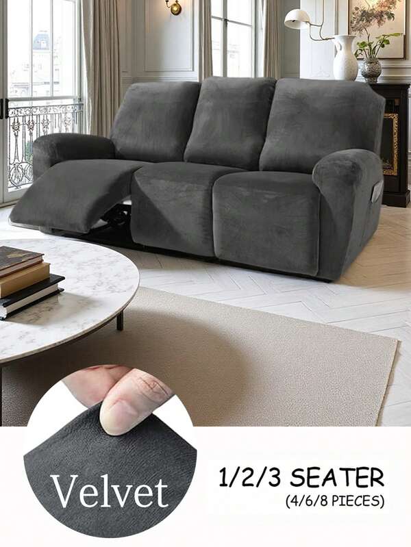 1/2/3seater Velvet Recliner Sofa Cover For Living Room Reclining Chair Couch Cover Washable Furniture Protector Elastic Bottom For Kids And Pets Slipcovers
