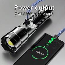Lanterna LED de Alumínio de Foco Telescópico Preto, Bateria de Alta Capacidade Incorporada, Interruptor de Controle Inteligente (Forte, Fraco, Explosão de Luz), Lanterna Tática À Prova D'água, Iluminação de Longo Alcance para Uso Externo, Trekking, Acampamento e Resistente a Impactos, Acessórios de Acampamento