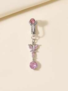 Non-Piercing Butterfly Fake Belly Piercing Butterfly Clip On Umbilical Navel Fake Piercing Fake Clip - Pink - View 3