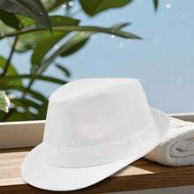 Solid Color Fedora Hats For Men Women  Jazz Cap Top Hat Casual Sun Hat For Daily Party Stage - 白色 - 查看 5