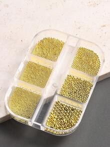 6pcs Mixed Size Gold Stainless Steel Metal Beads, 3D Mini Caviar Ball Silver Pendant, Faux Pearl Nail Art Decorations Nails Nail Supplies - Multicolor - View 5