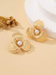 1 Set Women Jewelry Set, Flower Simple Fashion Necklace & Earring Studs, Suitable For Daily Wear And Gift Giving