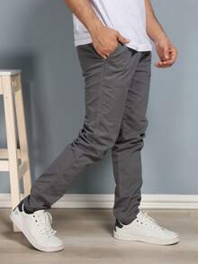 Men's Slim Tailored Twill Trousers With Elastane - Sport Fine - 灰色 - 查看 2