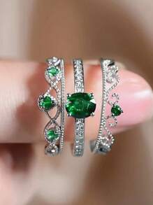 3 Pcs/Set Fashion Blue Cubic Zirconia Ring Set For Women For Wedding Engagement Anniversary Party Band Jewelry Valentine's Day Gift,Mom,Mother,Mother's Day,Gift