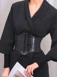 1pc Women's Solid Black Tie-Up Waist Belt, Suitable For Daily Outfit And Halloween Women Corset Belt For Dress,Waist Trainer Waist-Shaping For Waist Slimming And Tummy Control