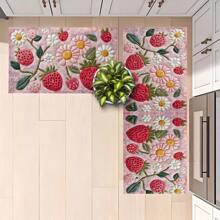 1pc, Home Decor, Fluffy Strawberry Abstract Pattern Printed, Anti-Slip Diatomite Kitchen Mat, Rug, Floor Mat, 3D Printed Rectangle, Suitable For Living Room, Bedroom, Hallway, Bathroom, Laundry Room - Polyester Carpet, Indoor/Outdoor Decoration