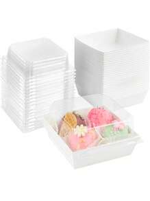 5pcs/10pcs/20pcs Dessert Boxes With Clear Lids Charcuterie Boxes, Oil Proof Kraft Paper, White Pink Kraft Paper Bakery Boxes, Perfect For Cookies Macaron Cake Sandwich, For Weddings Parties And Special Occasions
