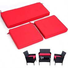 3-Pack Outdoor Patio Furniture Replacement Cushions Set–High-Elastic Sponge Cushions Fit 4-Piece Wicker Rattan Sofa, Loveseat & Chairs, 36x18x2 & 18x18x2, Waterproof, Fade-Resistant (Wine Red) - Wine red - 查看 1