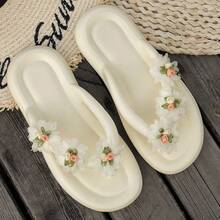 Women's Flip Flops, White Preppy Collegiate Vacation Sticker Lightweight EVA Outdoor Beach, Spring/Summer - White - View 5