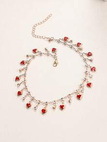 1pc Gold-Color Chain Necklace With Large Red Heart Pendant, Unique Crafted Jewelry - Gold - View 6